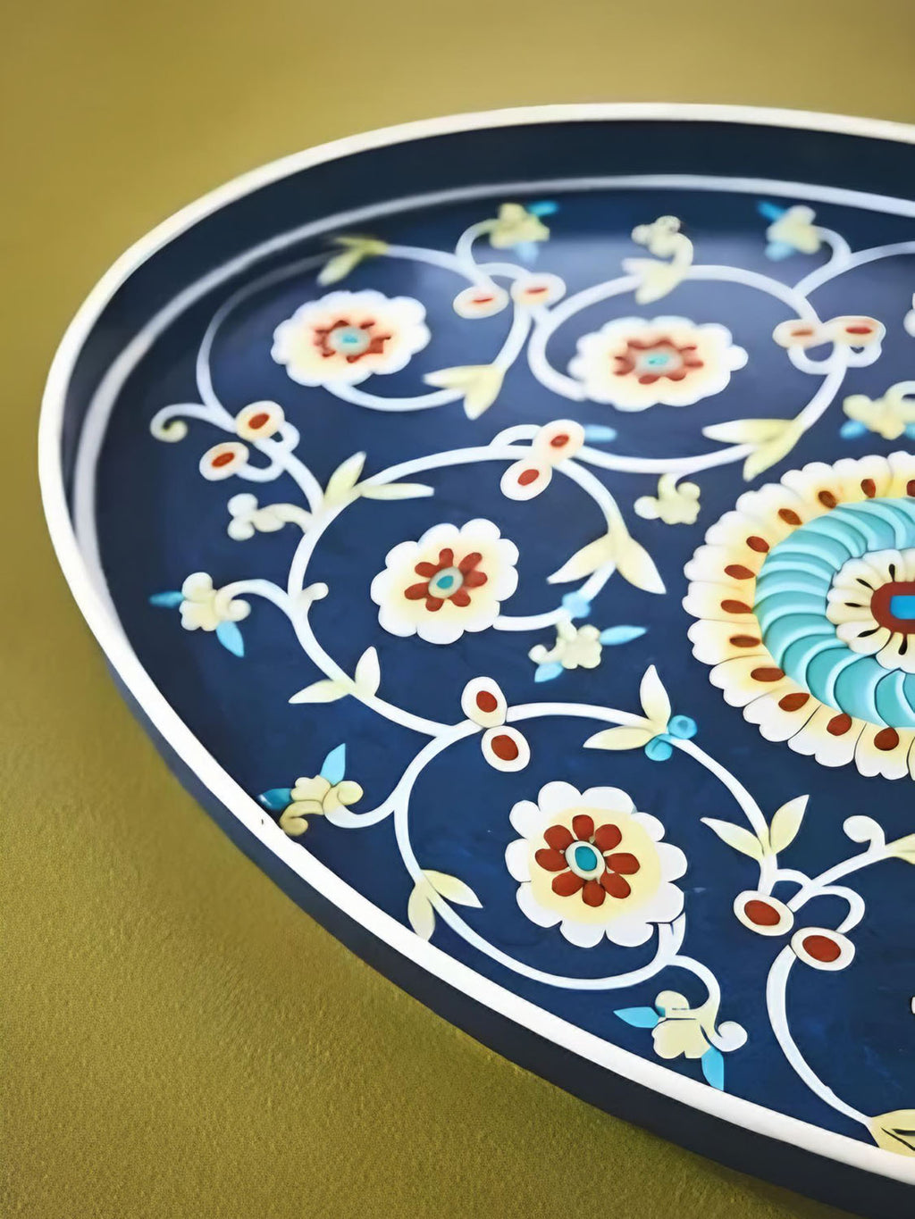 Les Ottomans Multi-Blue Hand-Painted Iron Tray
