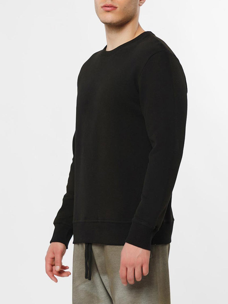 Acid Dye Organic Cotton Crew Neck Sweatshirt Black | C