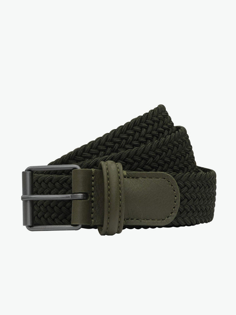 Anderson's Belt Leather-Trimmed Woven Green