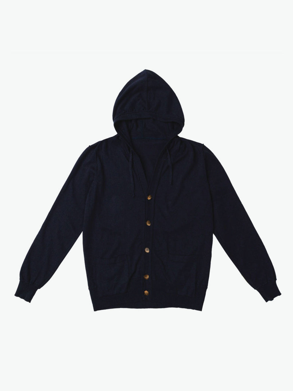 Cotton Blend Knitted Hooded Sweater Navy Blue | A