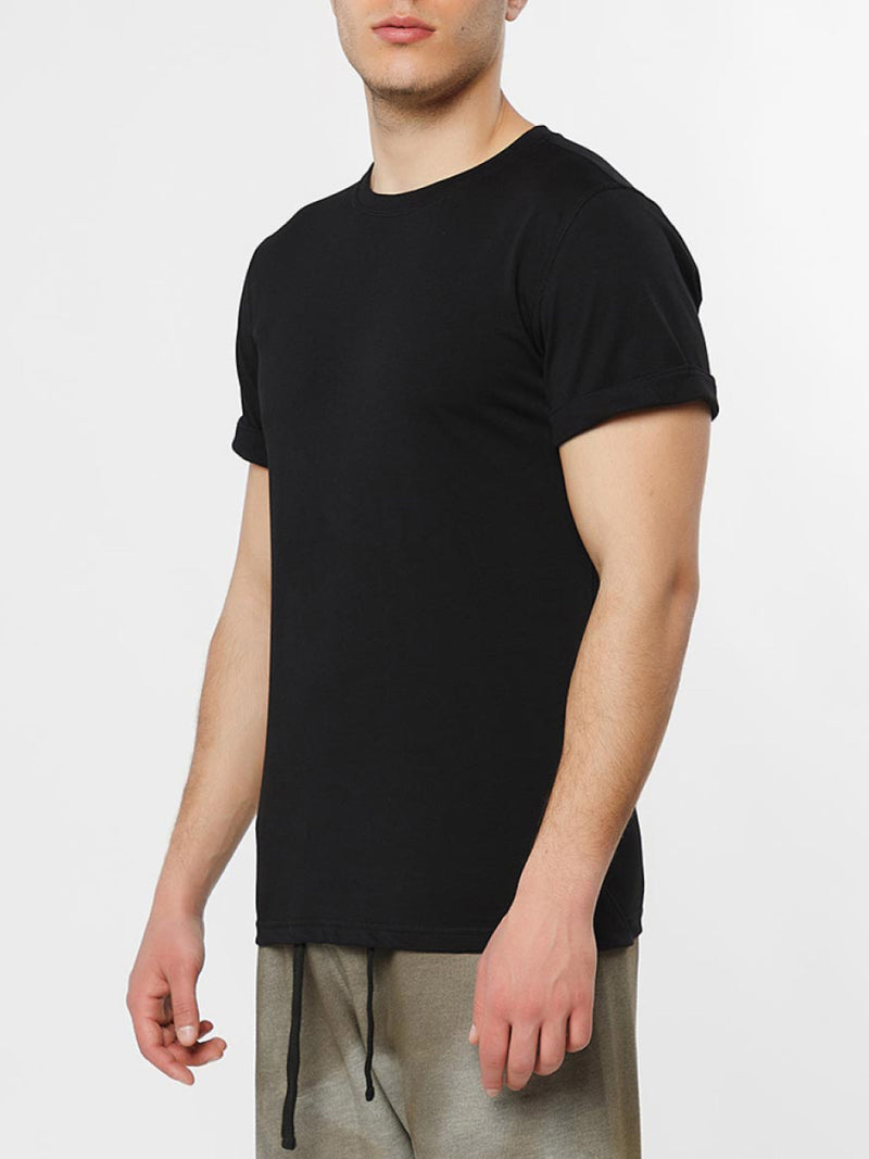 Cotton Jersey Trimmed Crew Neck T-Shirt Black