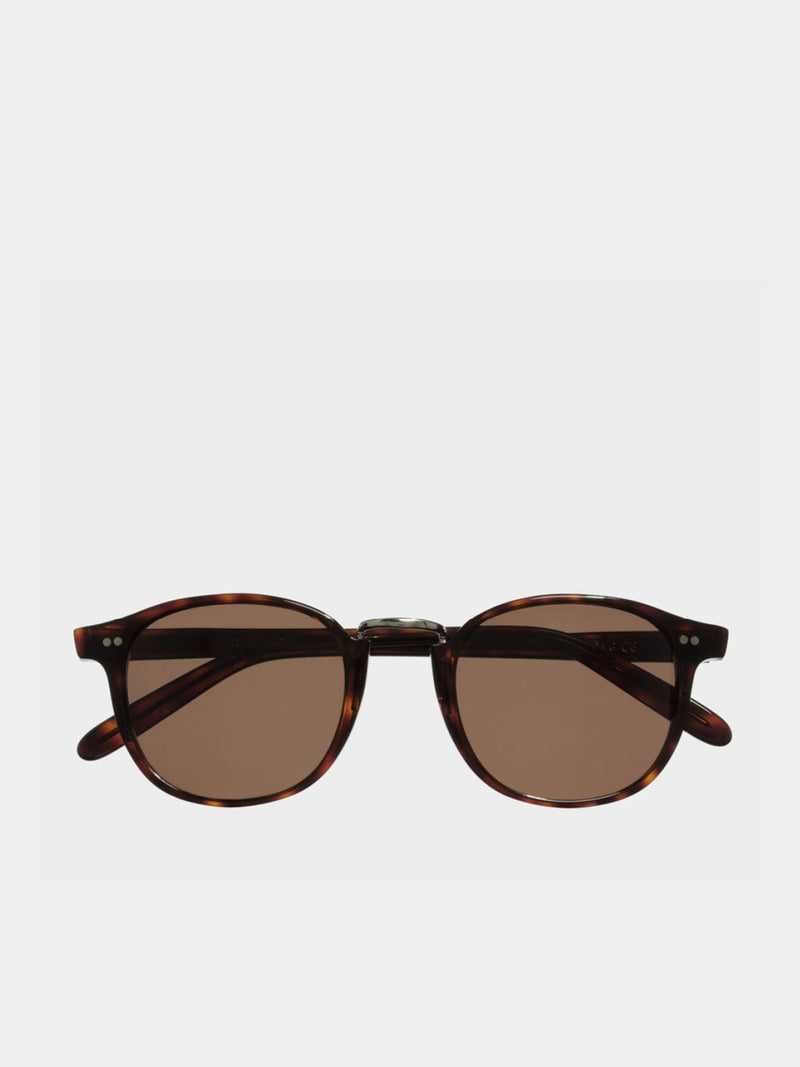 Cutler and Gross Round-Frame Dark Turtle Acetate Sunglasses | F