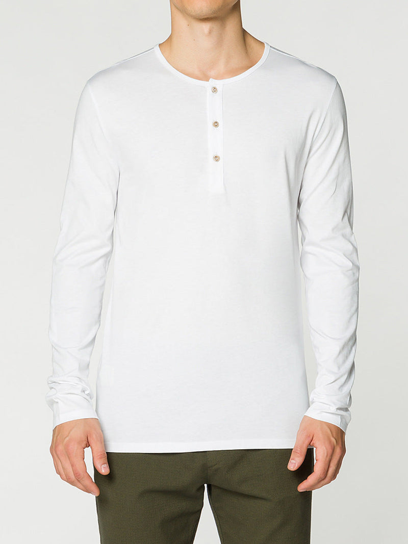 Henley Organic Cotton Long Sleeve T-shirt White