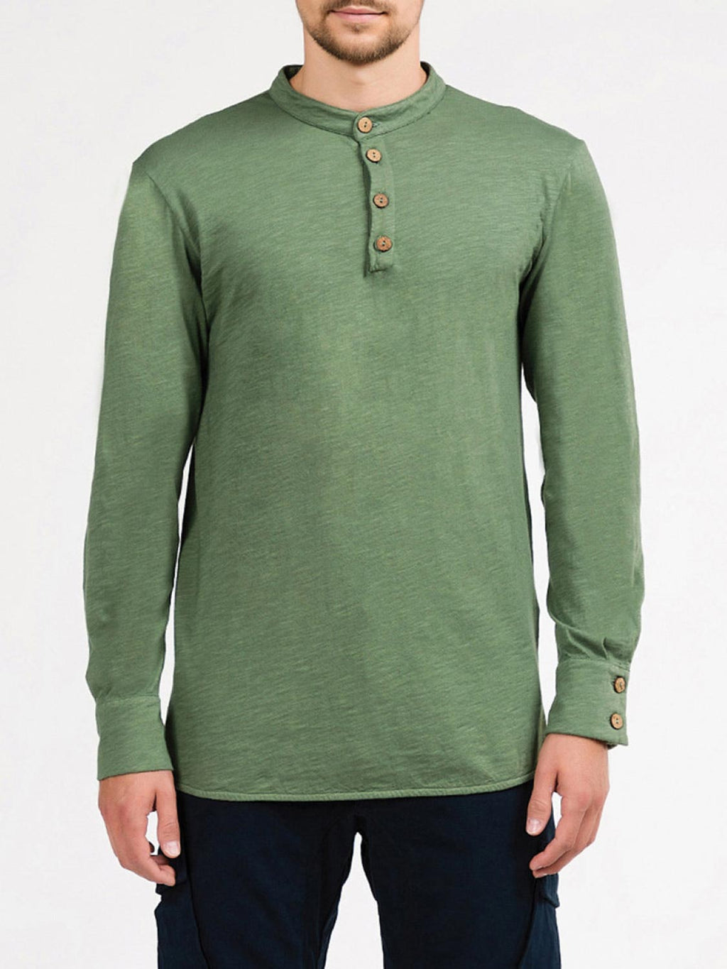 Henley Organic Cotton Slub Long Sleeve T-shirt Forest Green