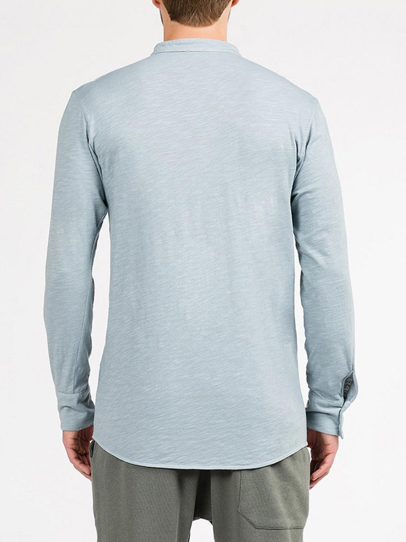 Henley Organic Cotton Slub Long Sleeve T-shirt Ice Grey | C