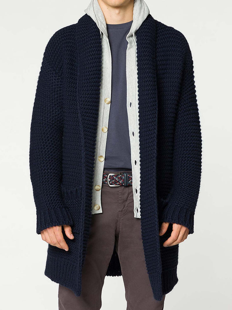 Oversized Shawl Collar Wool Blend Cardigan Midnight Blue