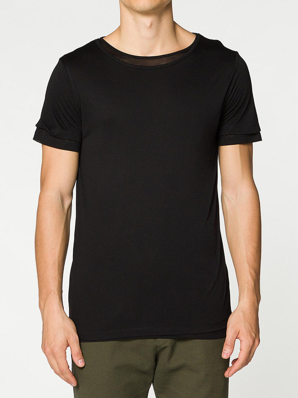 Silk Blend Double Crew Neck T-Shirt Black | B