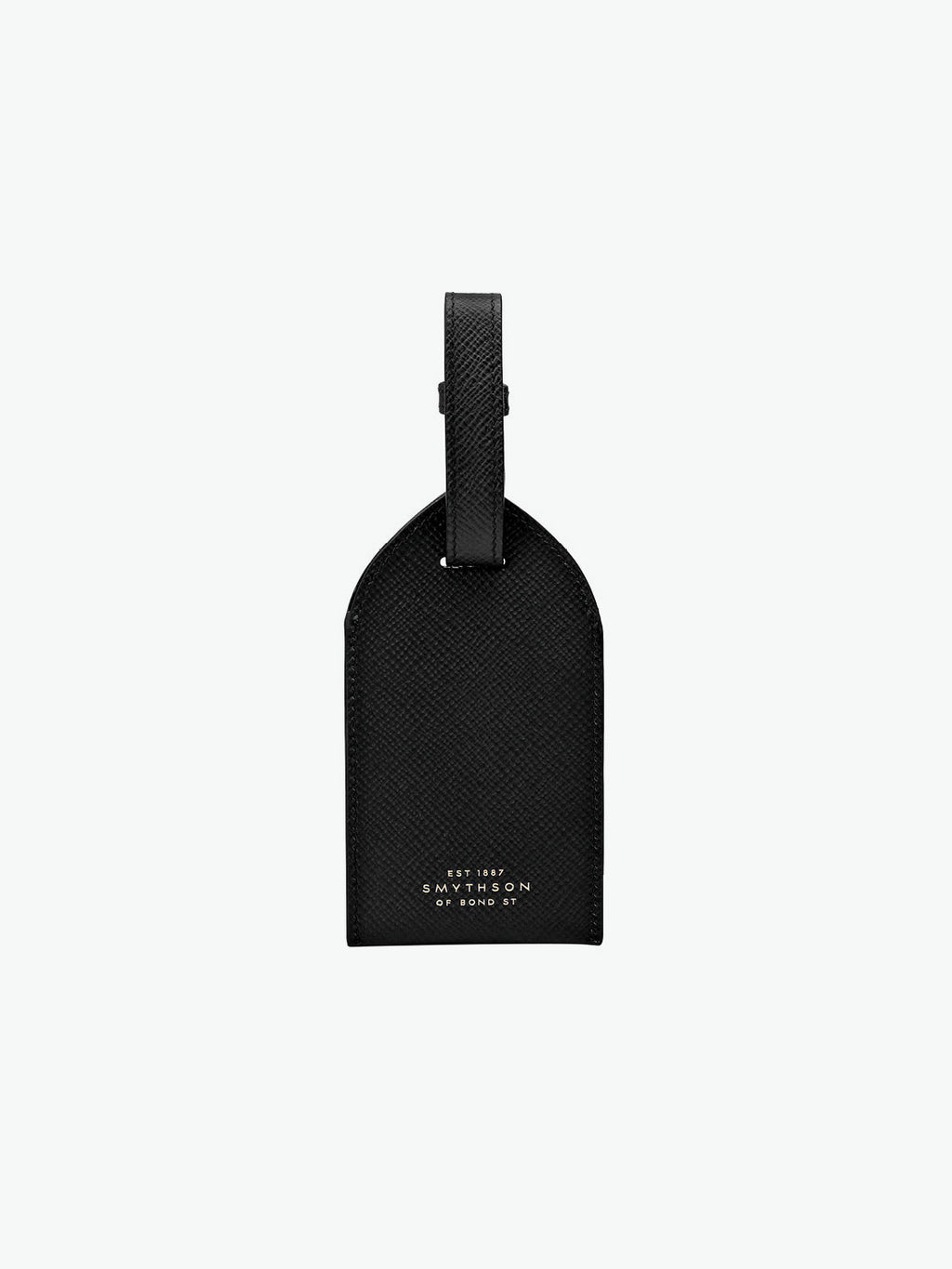 Smythson Panama Cross-Grain Leather Luggage Tag Black | B
