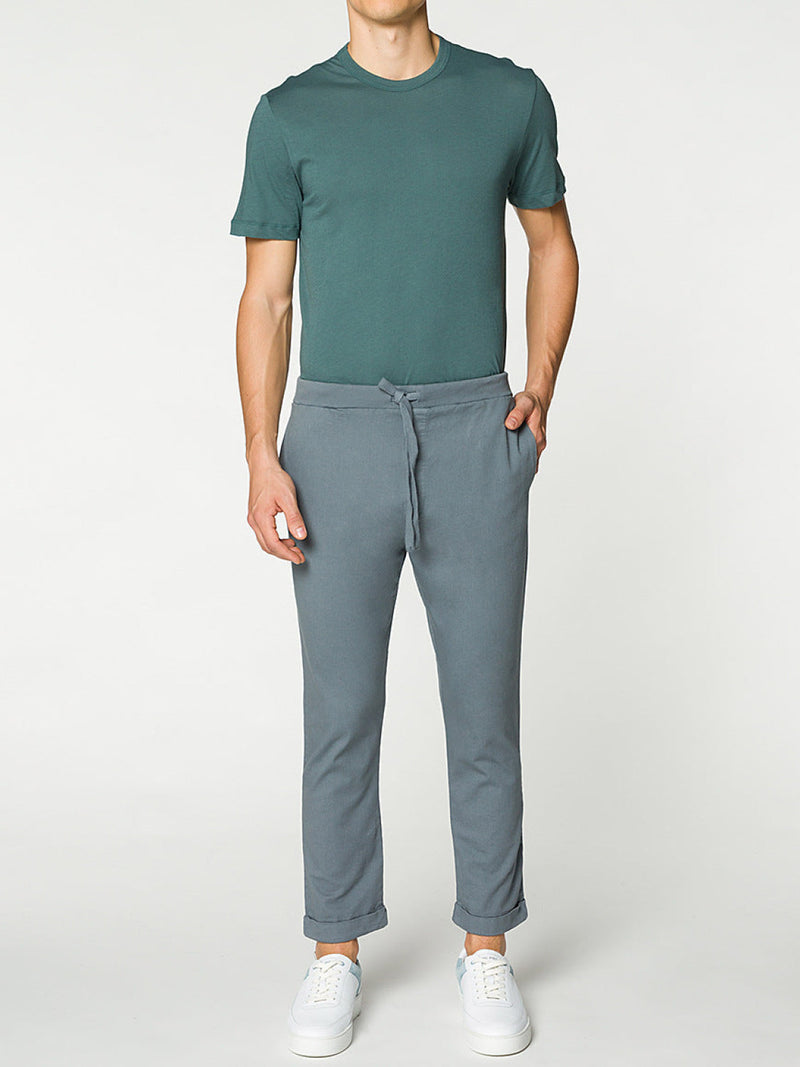 Stretch-Cotton Slim-Fit Drawstring Trousers Grey | E