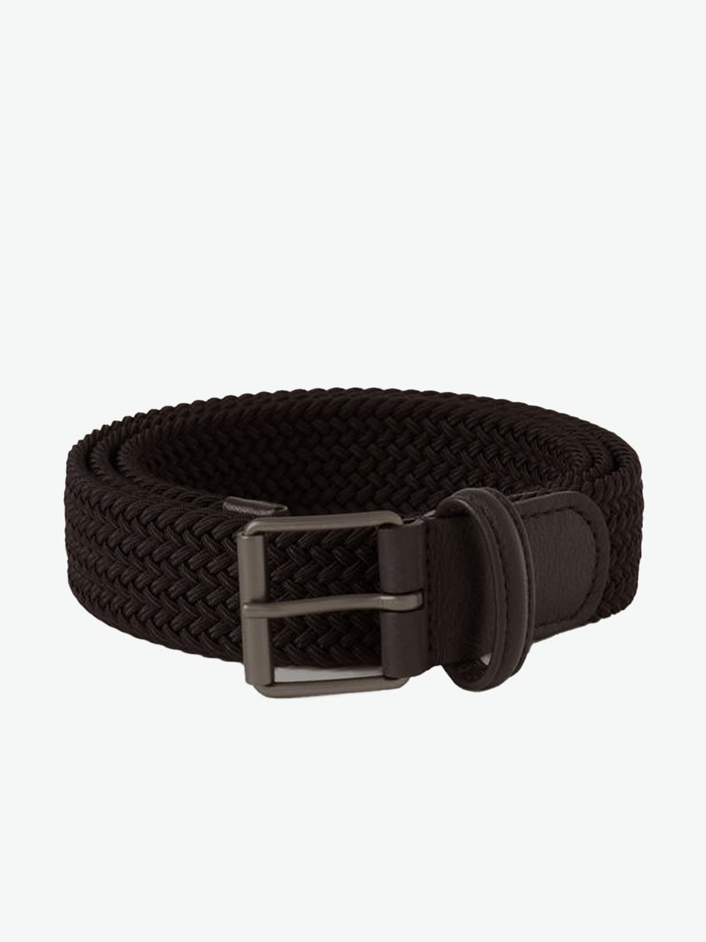 Anderson's Belt Leather-Trimmed Woven Dark Brown