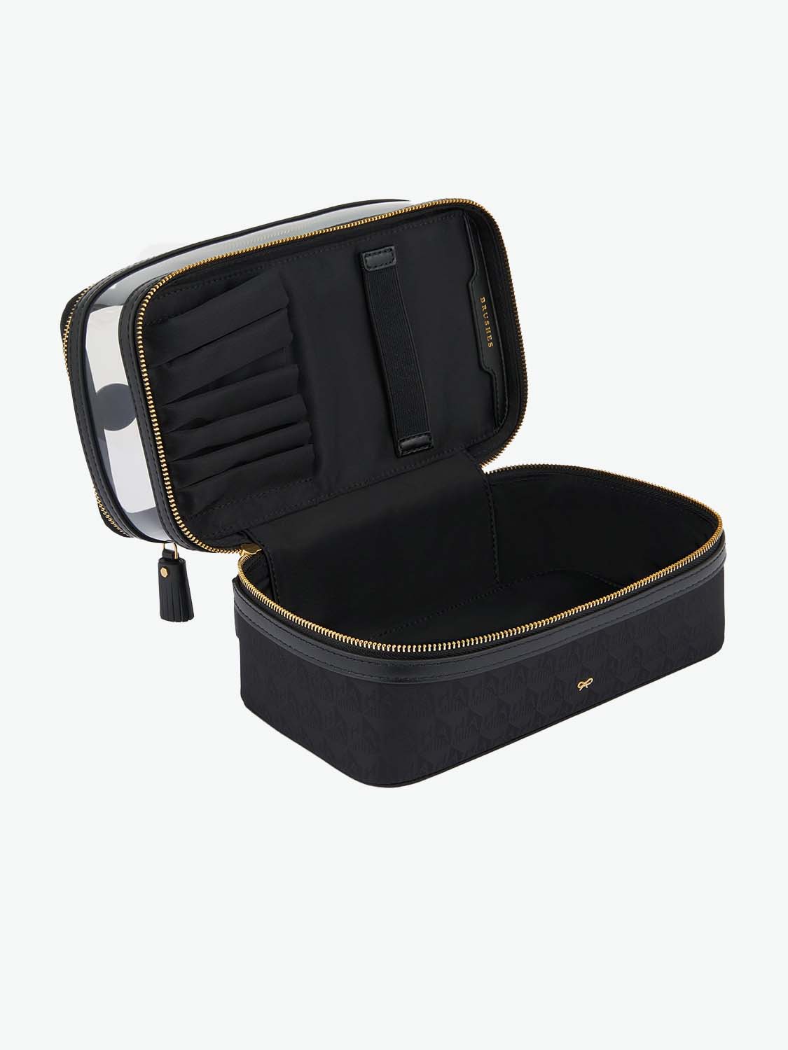 Anya Hindmarch Double Decker Logo Jacquard Makeup Case Clear/ Black Anya Hindmarch Double Decker Logo Jacquard Makeup Case Clear/ Black
