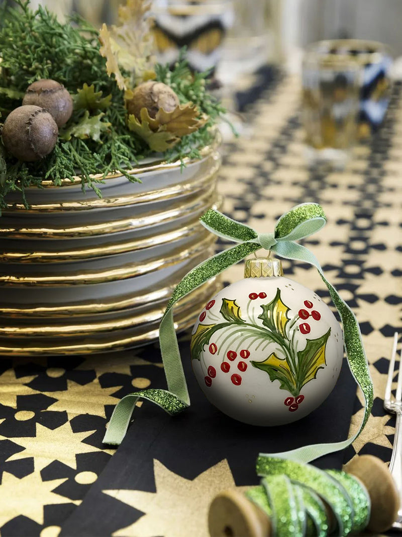 Les Ottomans Hand-Painted Christmas Ball Mistletoe Large