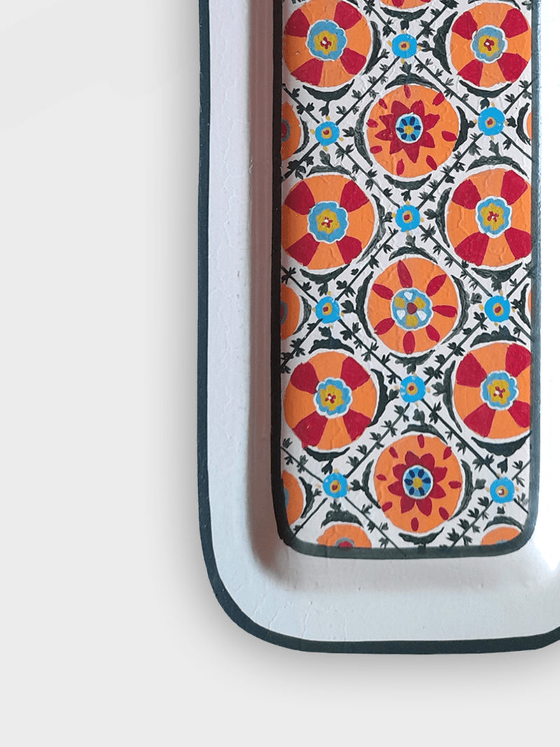 Les Ottomans Hand-Painted Iron Tray Ikat White