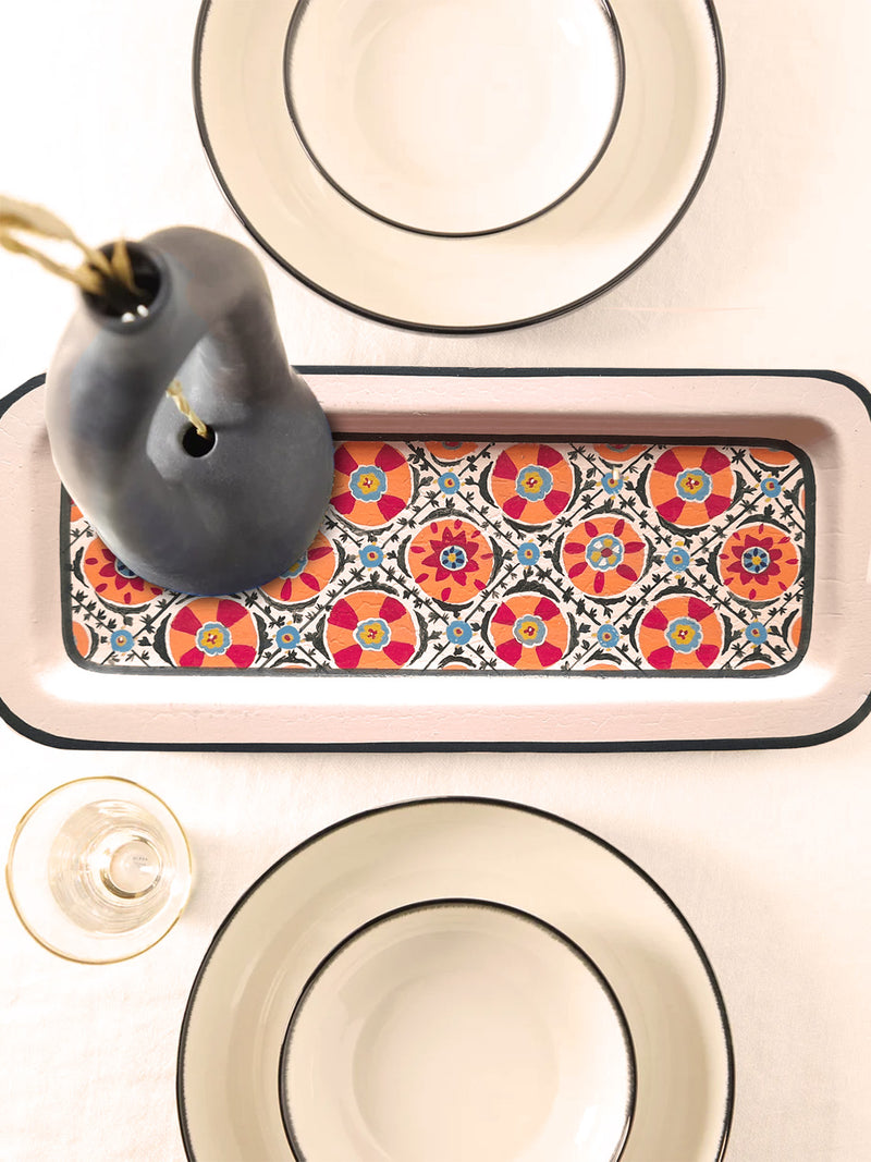 Les Ottomans Hand-Painted Iron Tray Ikat White