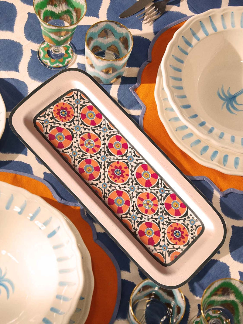 Les Ottomans Hand-Painted Iron Tray Ikat White