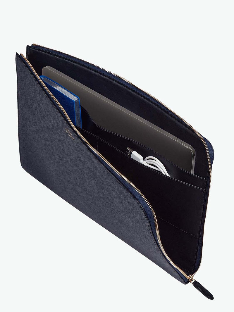 Smythson Large Laptop Case in Panama Navy