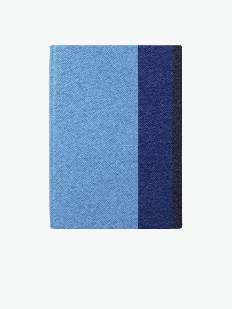 Smythson Printed Stripe Soho Notebook in Panama Nile Blue