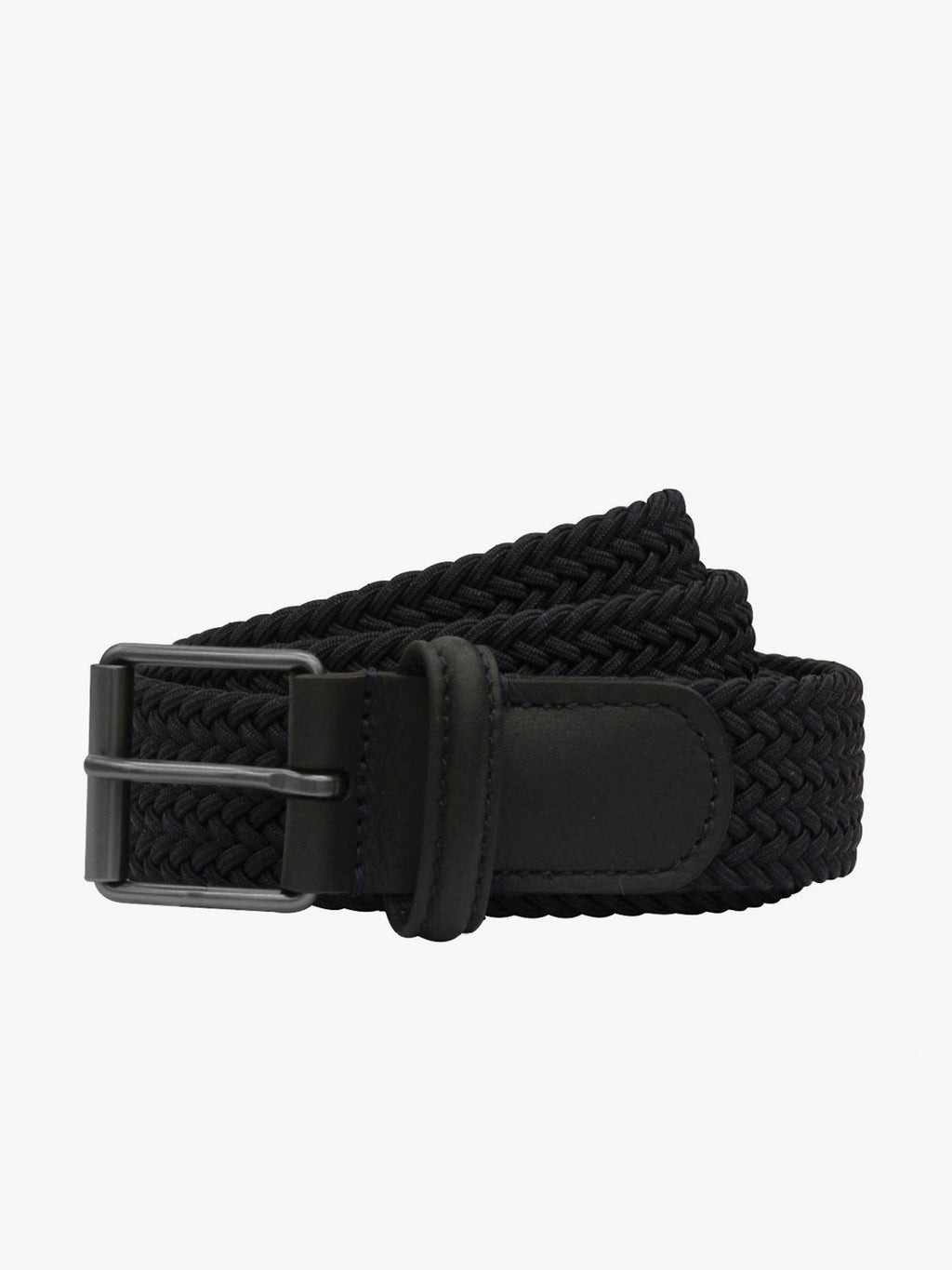 Anderson's Leather-Trimmed Woven Belt Navy Blue | A