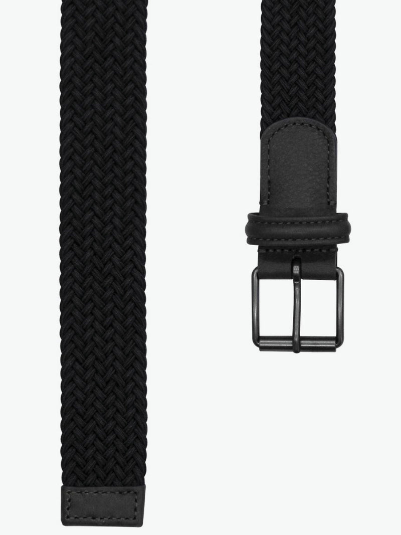 Anderson's Leather-Trimmed Woven Belt Navy Blue
