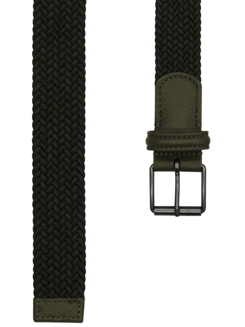 Anderson's Leather-Trimmed Woven Belt Green | B