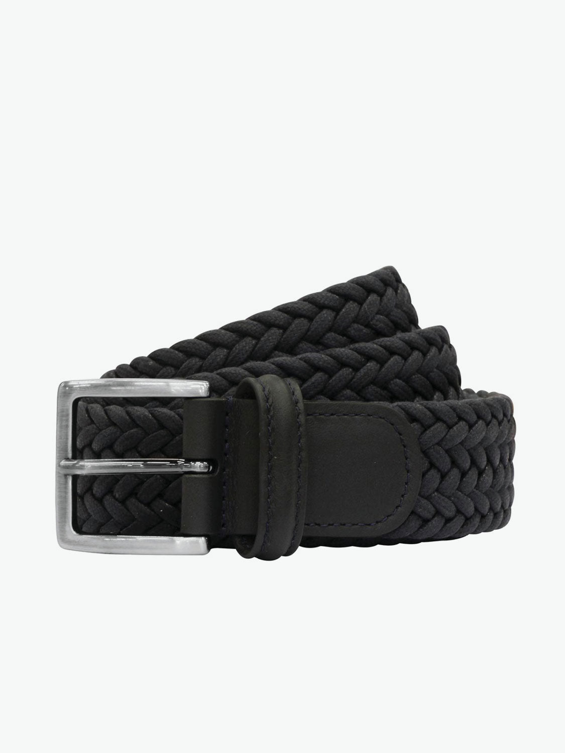 Anderson's Leather-Trimmed Waxed-Cotton Woven Belt Blue