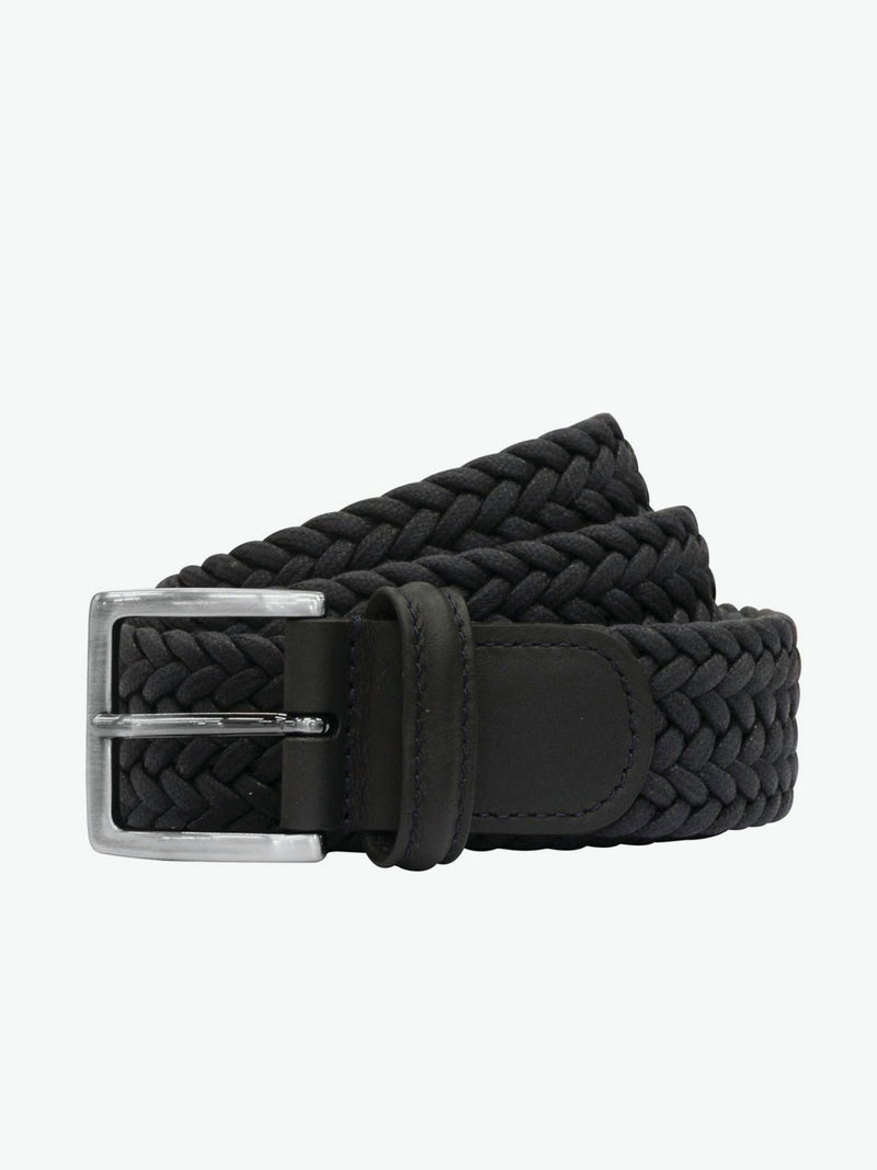 Anderson’s Waxed Leather-Trimmed Woven Belt Blue | A