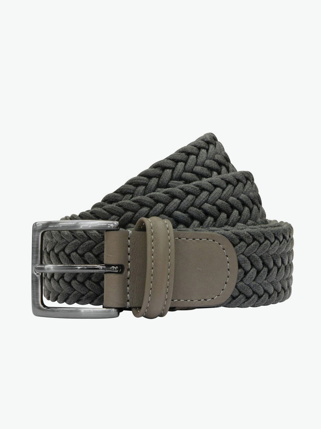 Anderson’s Waxed Leather-Trimmed Woven Belt Grey | A