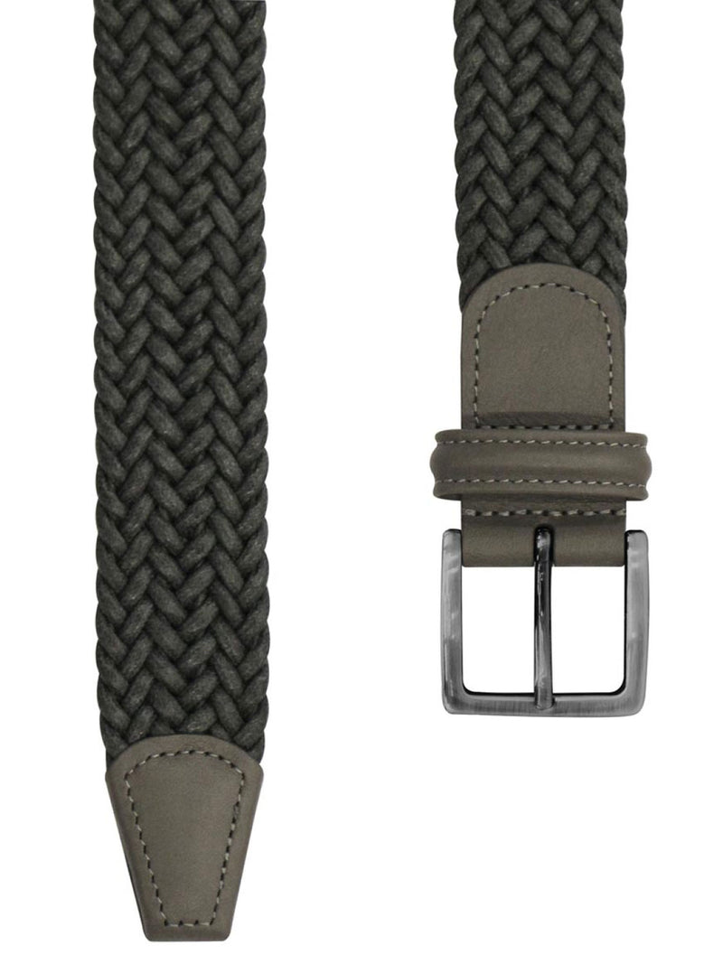 Anderson’s Waxed Leather-Trimmed Woven Belt Grey | B