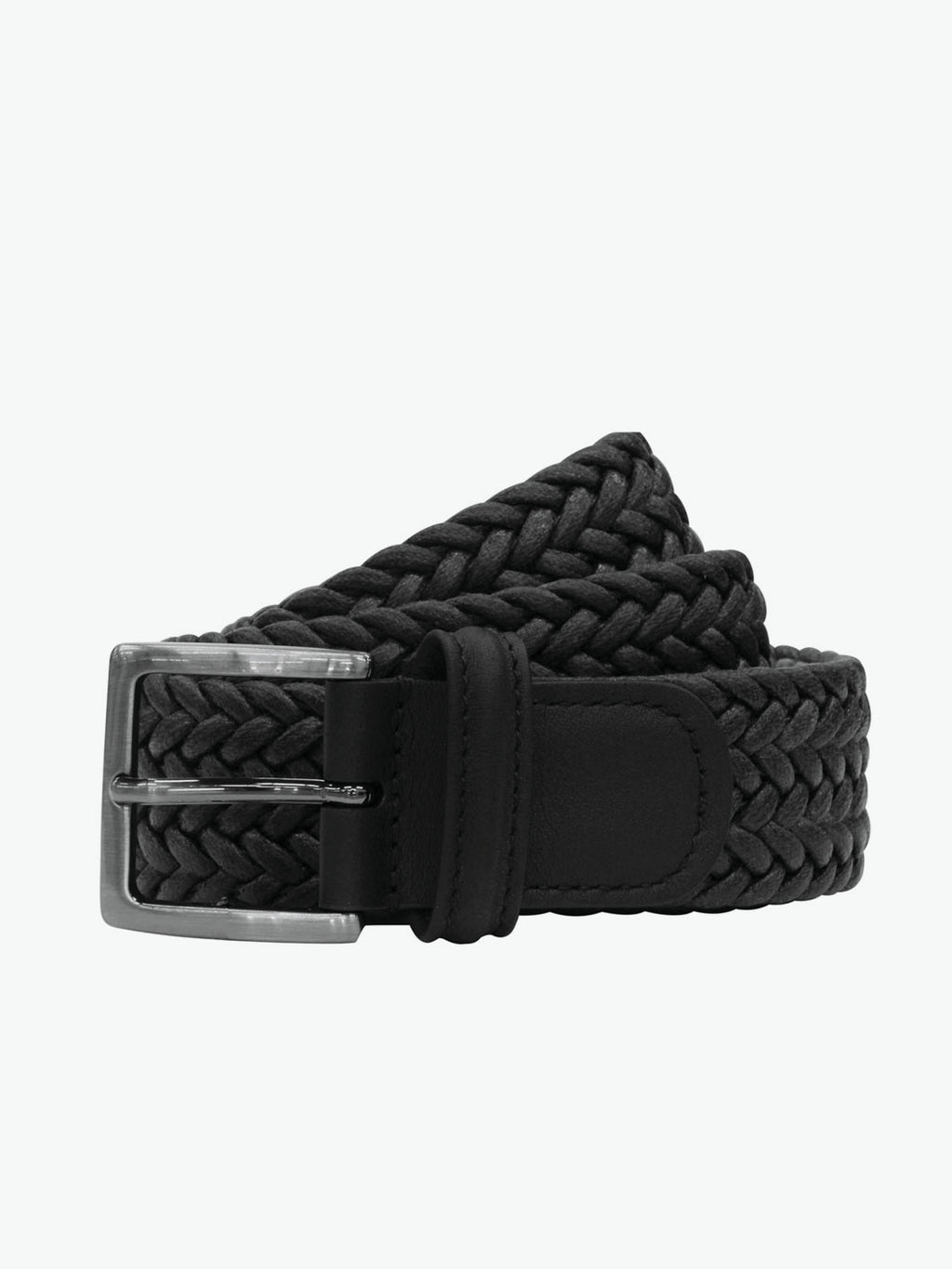 Anderson’s Waxed Leather-Trimmed Woven Belt Black