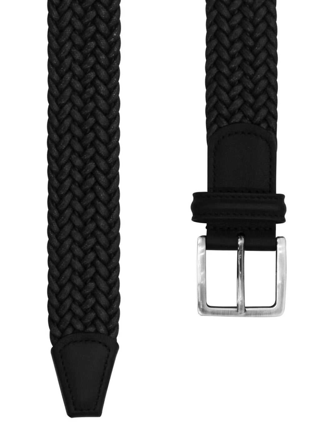 Anderson’s Waxed Leather-Trimmed Woven Belt Black