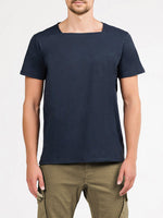 Silk Blend Box Neck T-shirt Midnight Blue | B