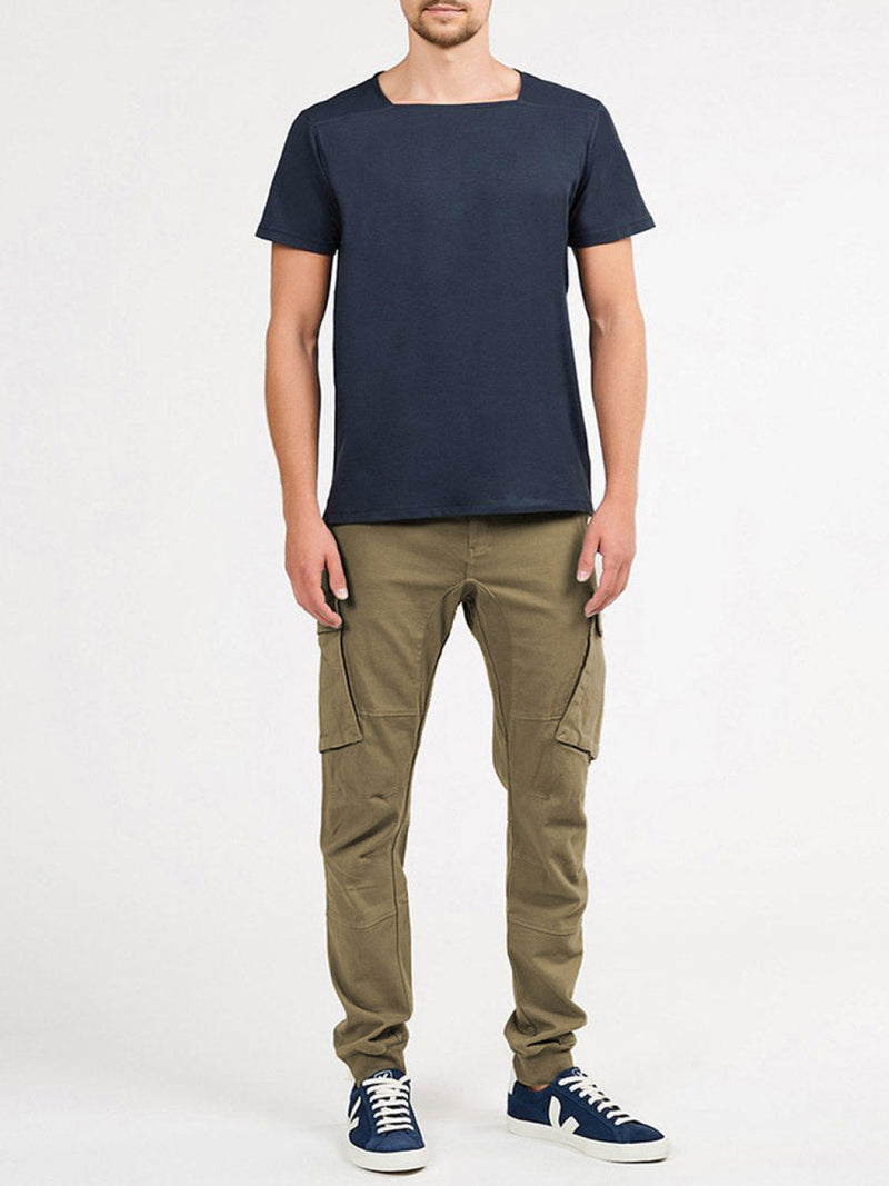 Silk Blend Box Neck T-shirt Midnight Blue | D