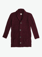 Button Front Shawl Collar Wool Blend Cardigan Burgundy | A