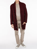 Button Front Shawl Collar Wool Blend Cardigan Burgundy | E