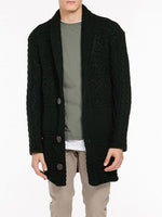 Button Front Shawl Collar Wool Blend Cardigan Forest Green | B