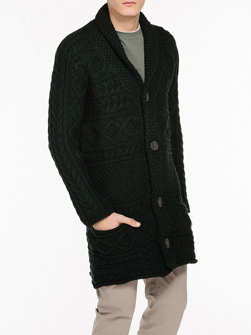 Button Front Shawl Collar Wool Blend Cardigan Forest Green | C