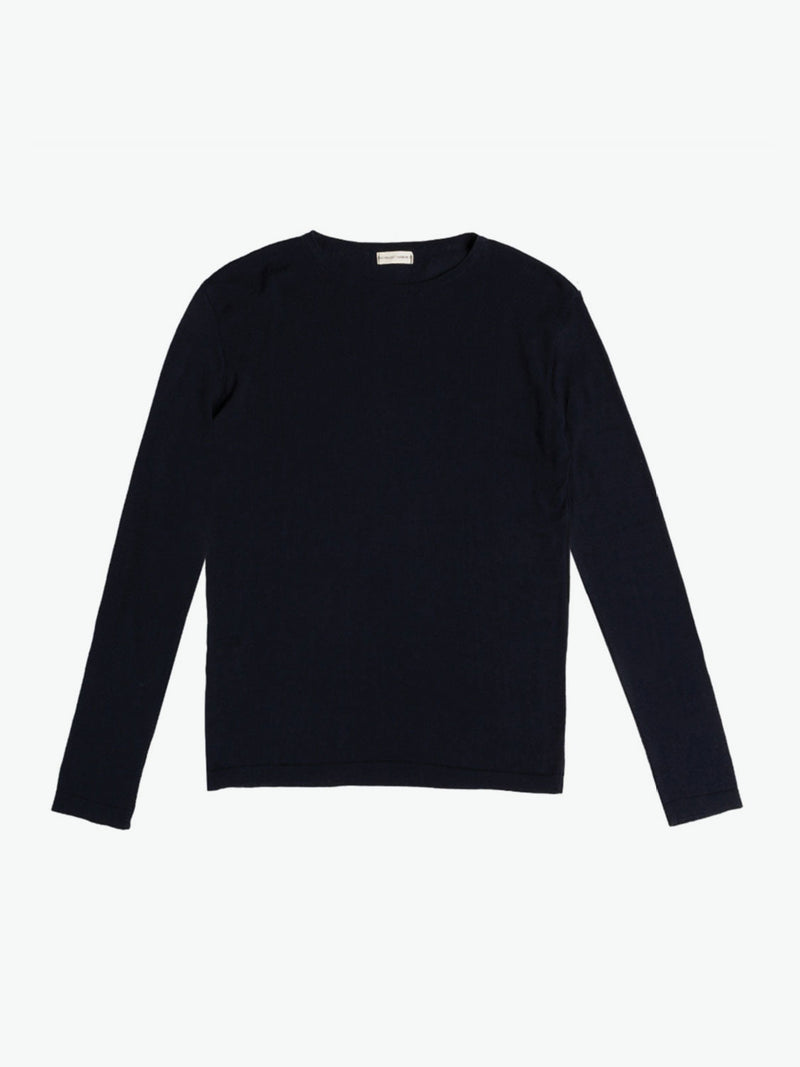 Cashmere Blend Crew Neck Knitted Sweater Navy Blue | A