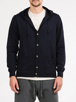 Cotton Blend Knitted Hooded Sweater Navy Blue | B
