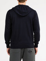 Cotton Blend Knitted Hooded Sweater Navy Blue | C