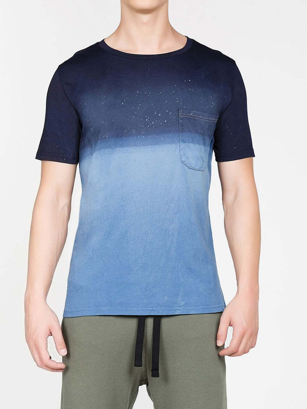 Crew Neck Acid Wash Dip Dye T-shirt Navy Blue | B