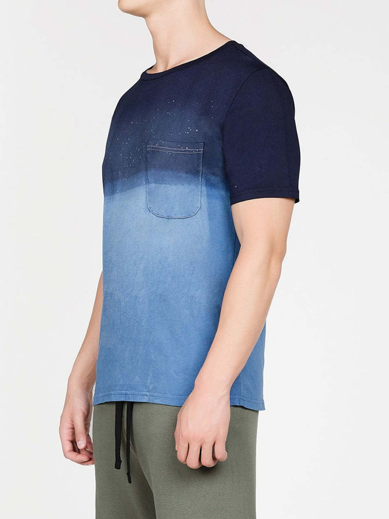 Crew Neck Acid Wash Dip Dye T-shirt Navy Blue | C