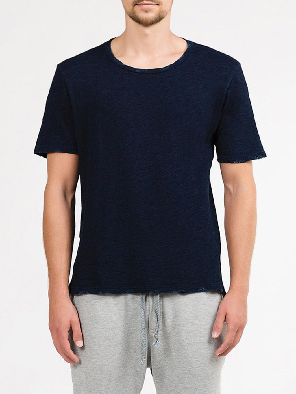 Crew Neck Cotton Distressed Indigo T-shirt | B