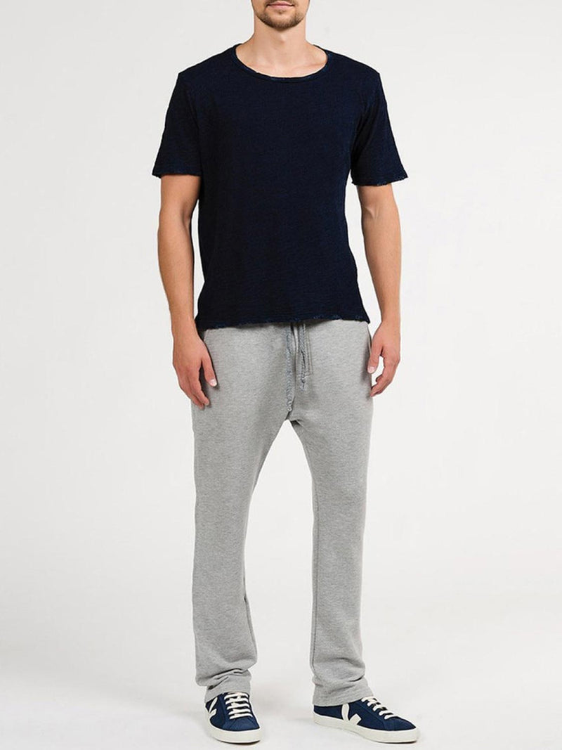 Crew Neck Cotton Distressed Indigo T-shirt | D