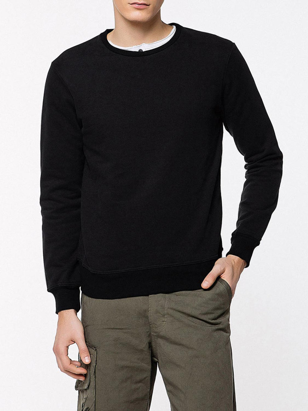 Crew Neck Organic Cotton Sweatshirt Black | B