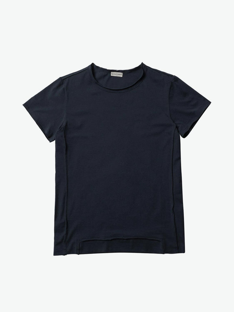 Crew Neck Raw Edged Organic Cotton T-shirt Navy Blue | A