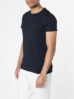 Crew Neck Raw Edged Organic Cotton T-shirt Navy Blue | C