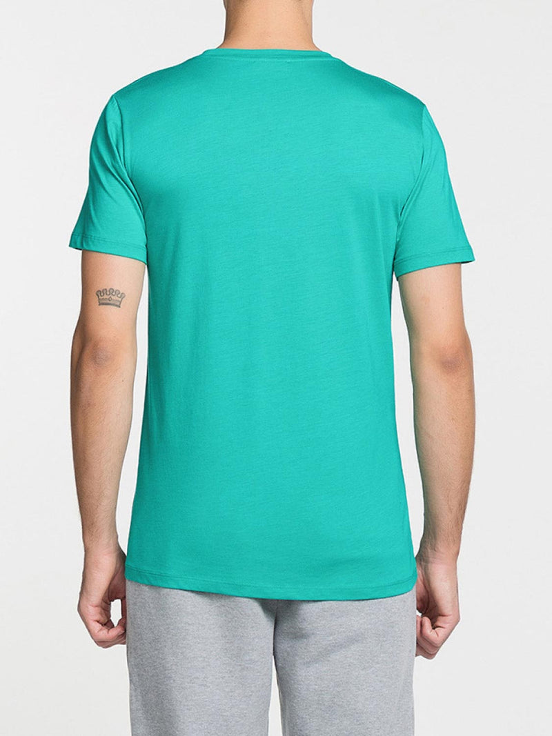 Crew Neck Modal-Blend Pocket T-shirt Cyan | D