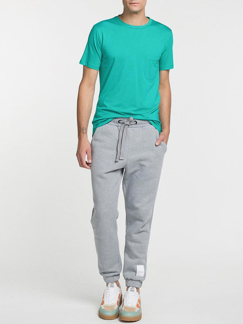 Crew Neck Modal-Blend Pocket T-shirt Cyan | E