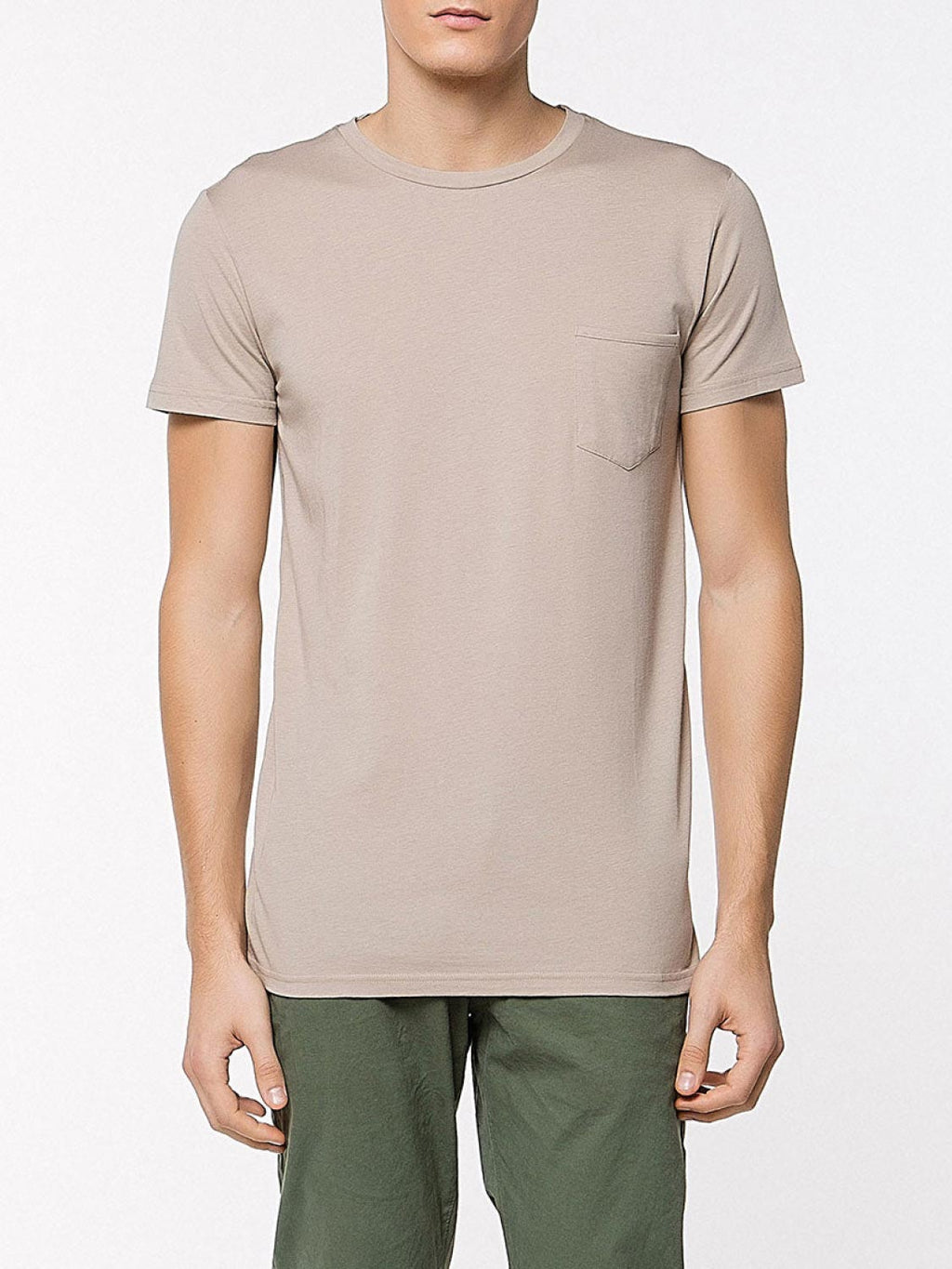 Crew Neck Modal-Blend Pocket T-shirt Beige