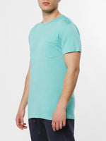 Crew Neck Modal-Blend Pocket T-shirt Turquoise | C